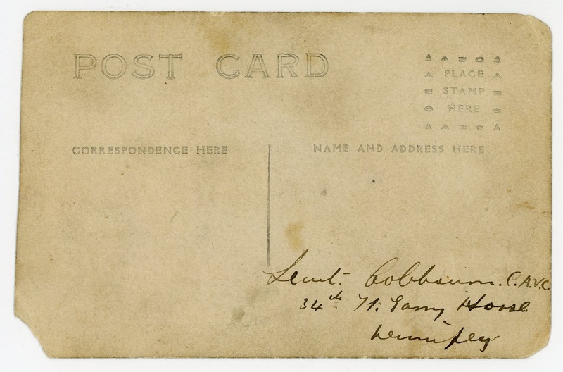 Verso of postcard of Harry Colebourn on horseback